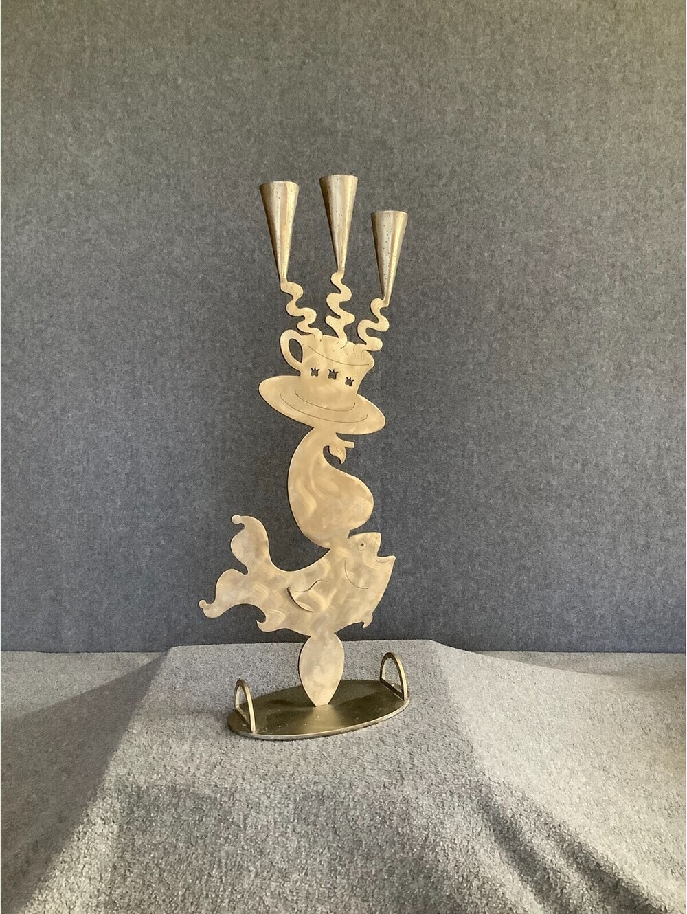 VTG Amy Hess Signed Art Stainless Steel Figural Candelabra Modernist Folk Art